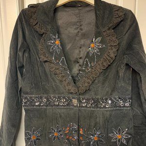 Unknown Designer Embellished Blazer Jacket Dark Gray with Beading Sz Small